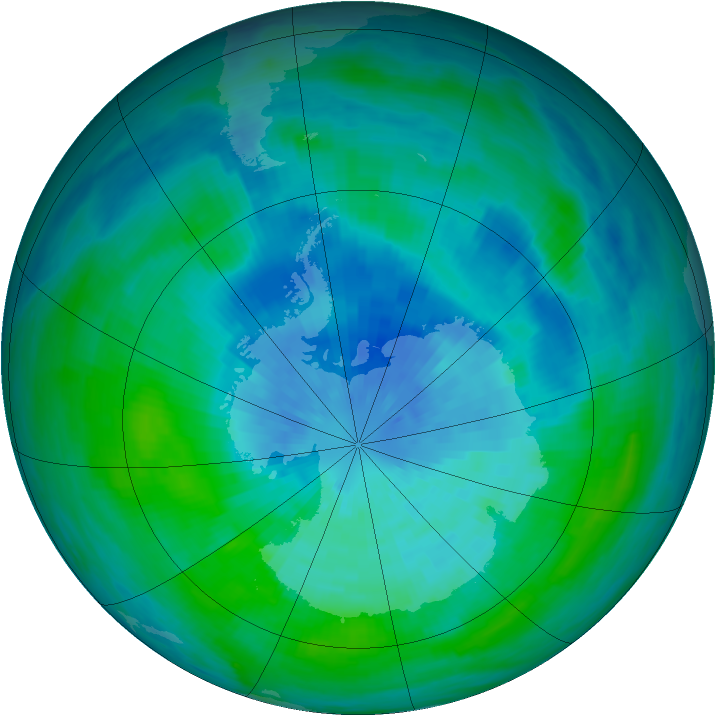Antarctic ozone map for 18 March 1990